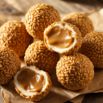 Brigadeiro de paçoca caseiro, coberto com pedaços de paçoca esfarelada, feito com leite condensado e amendoim